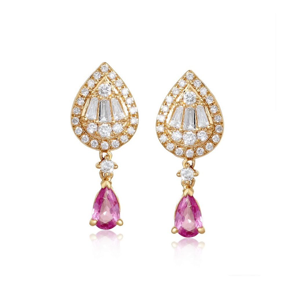Pear Shape Radiant 14k Or 18k Upon Request Yellow Gold Drop Earrings 2373$